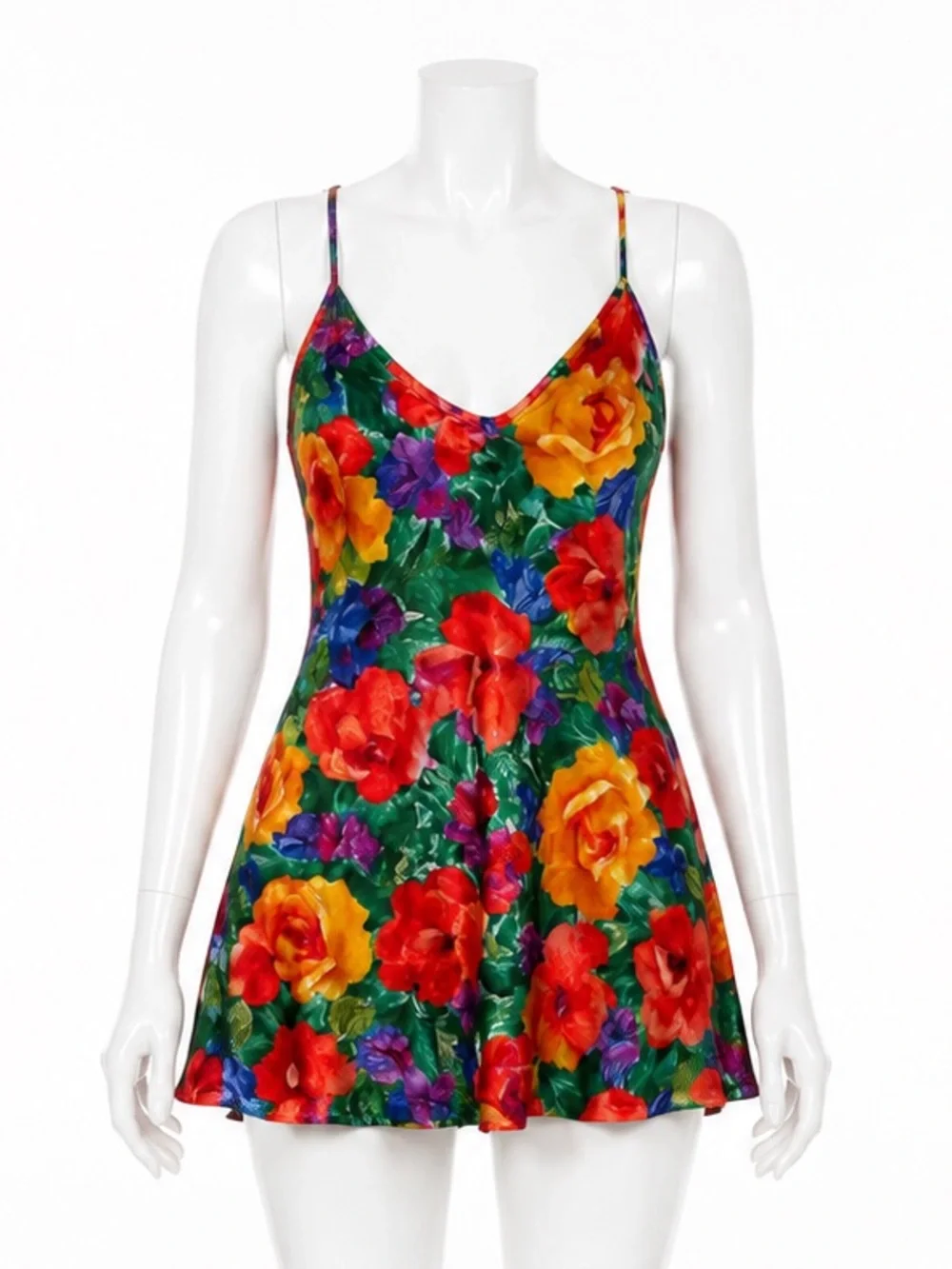 Vintage Victoria’s Secret Floral Satin Slip Dress 80’s Tropical Mini Petite Rare